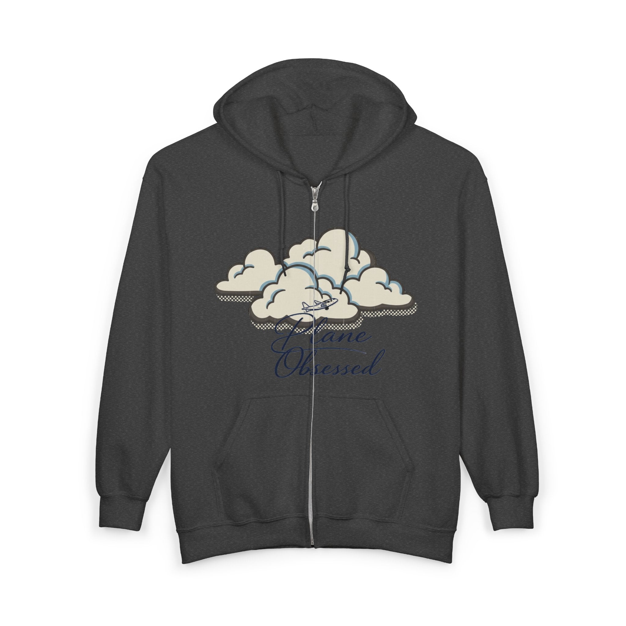 Plane Obsessed Zip Hoodie — Travel Graphic Full-Zip Sweatshirt
