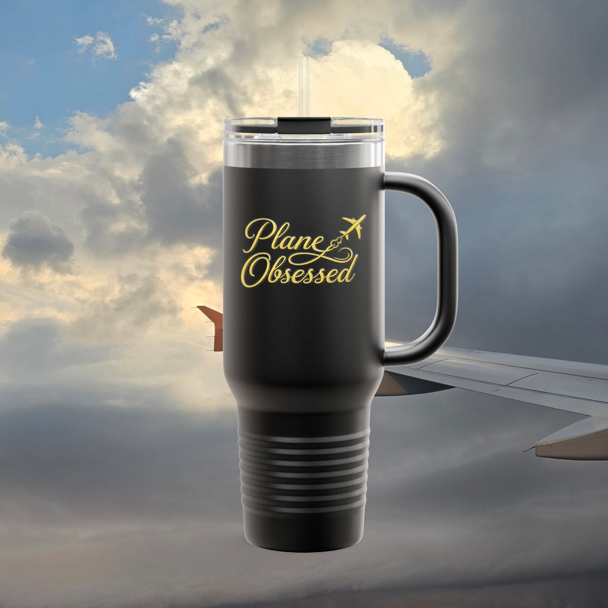 40oz Insulated Travel Mug – 'Plane Obsessed' Retro Aviation Graphic