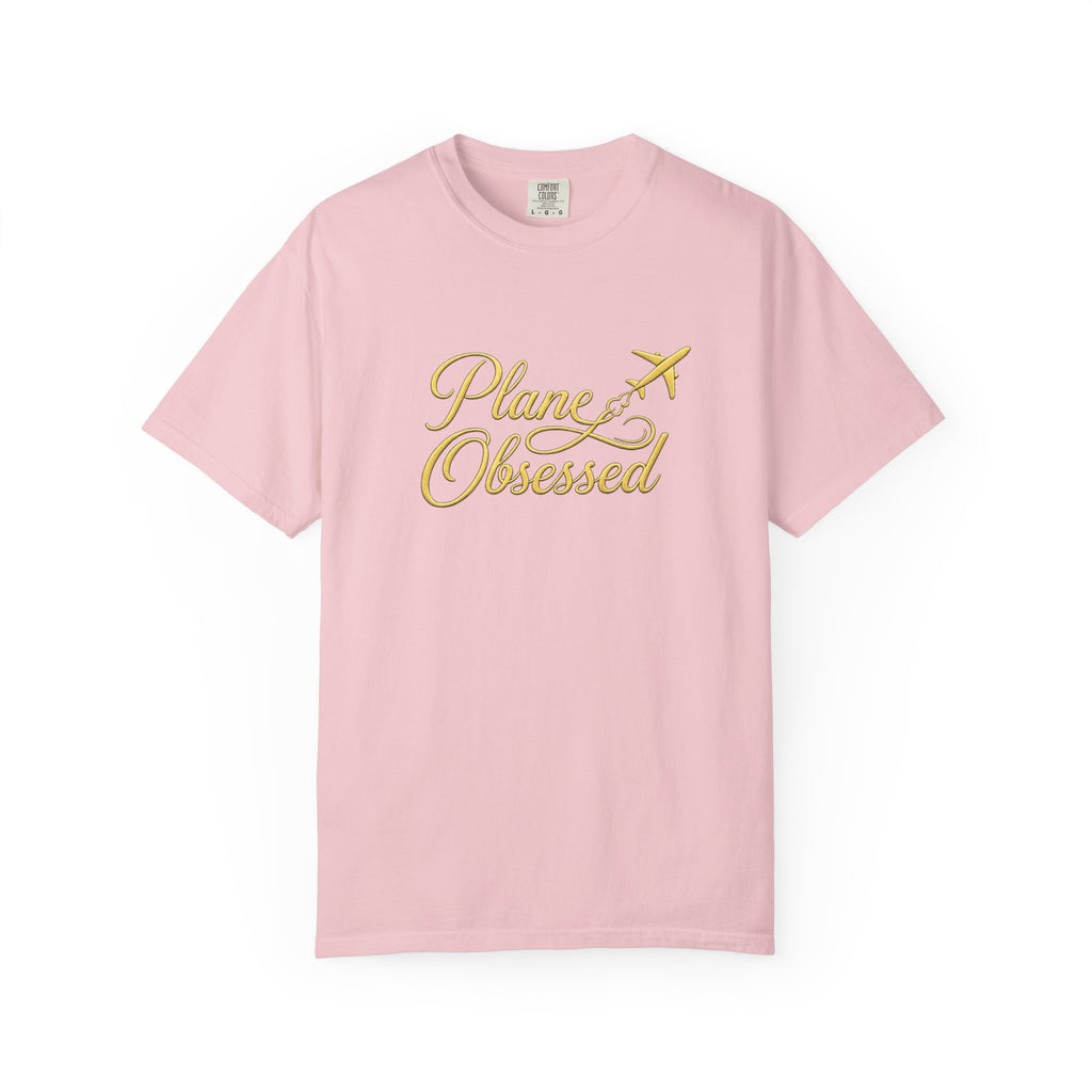 Plane Obsessed T-Shirt — Gold Script Travel Tee
