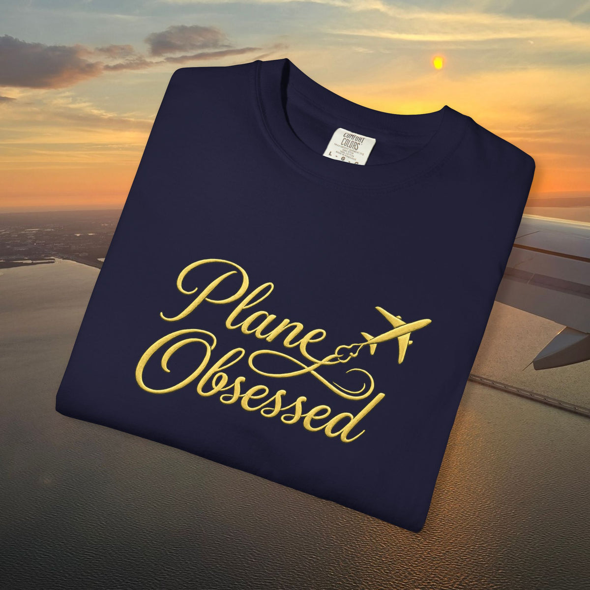 Plane Obsessed T-Shirt — Gold Script Travel Tee