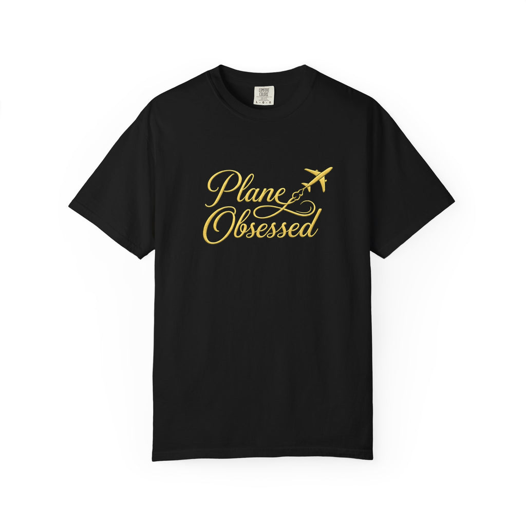 Plane Obsessed T-Shirt — Gold Script Travel Tee