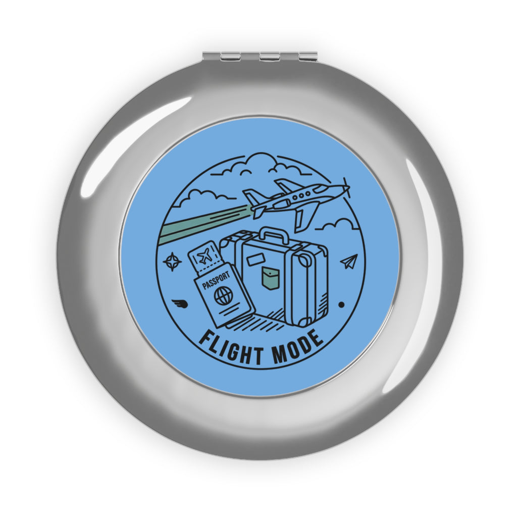 Compact Travel Mirror — "Flight Mode" Round Pocket Mirror (Passport & Luggage Design)