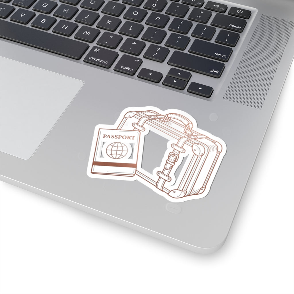 Travel Passport & Suitcase Kiss-Cut Sticker — Minimal Line Art Travel Decal