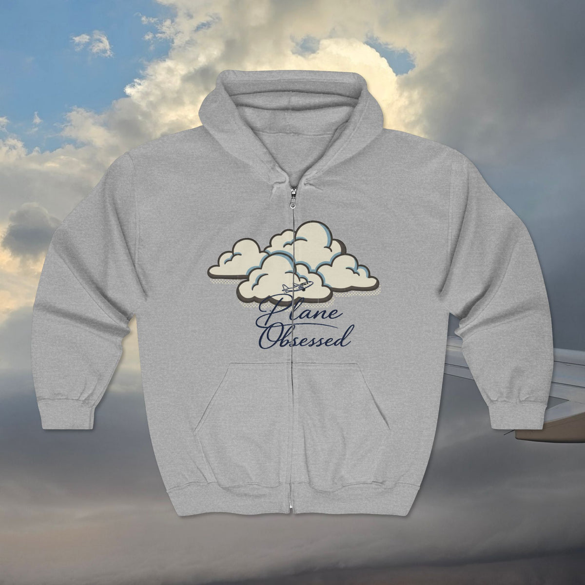 Plane Obsessed Zip Hoodie — Travel Graphic Full-Zip Sweatshirt