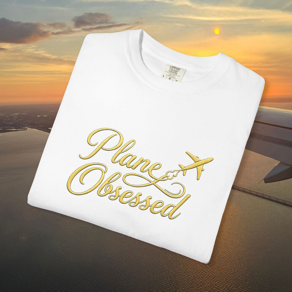 Plane Obsessed T-Shirt — Gold Script Travel Tee
