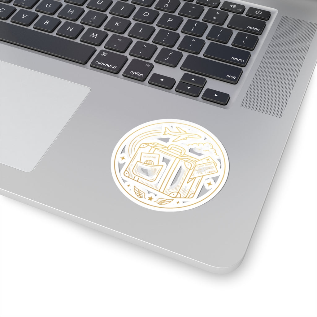 Travel Badge Kiss-Cut Sticker — Luggage, Passport & Plane Illustration
